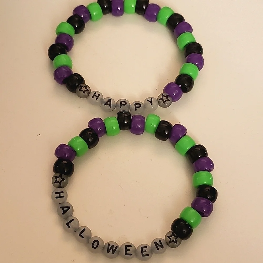 Handmade Beaded Glow in Dark UV Happy Halloween Stacked Bracelets - Picture 4 of 4